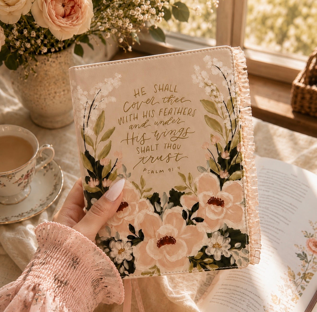 Magnolia Mercy Psalm 91:4 Prayer Bible-KJV w/leather tabs